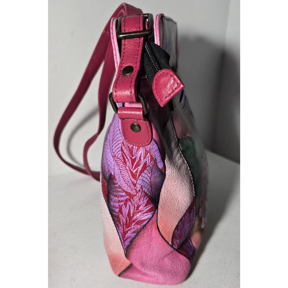 Anuschka Peacock/Rose Hand Painted Leather Crossbody/Shoulder Bag-Rosie Reverie - Picture 12 of 16